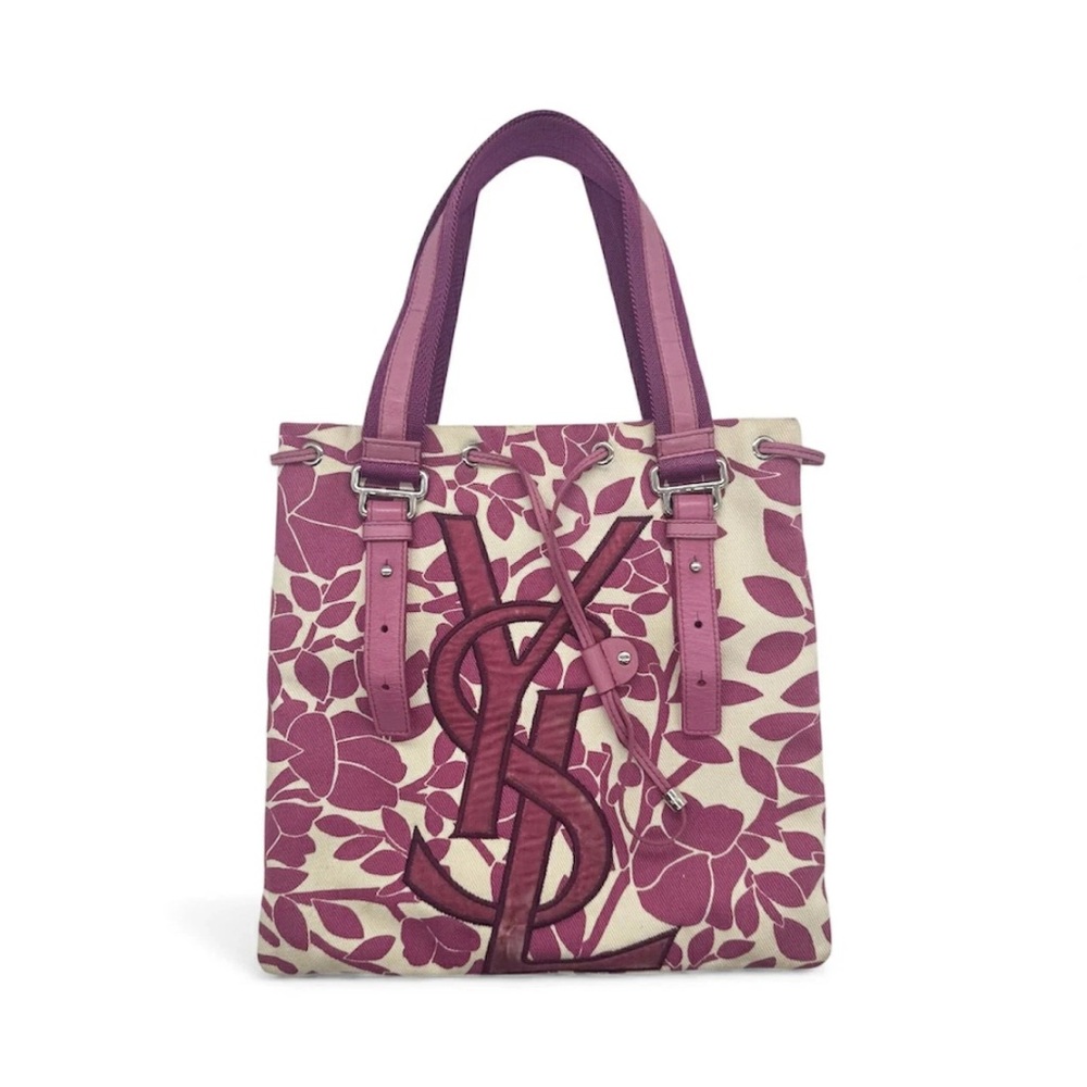 Yves Saint Laurent Purple and Cream Floral Tote